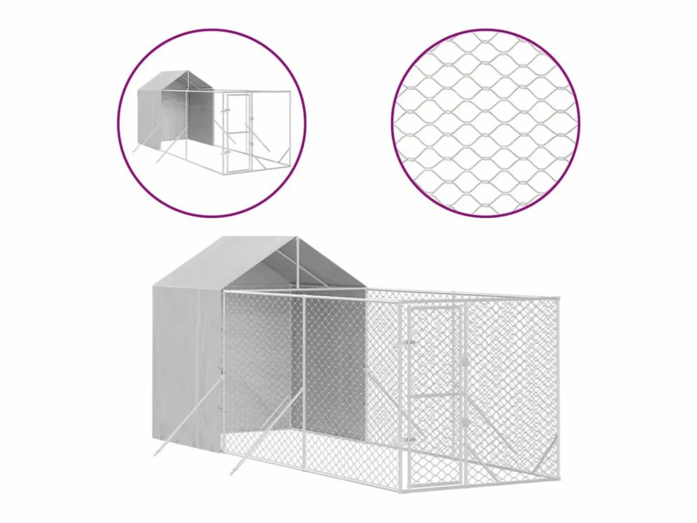 Perrera de exterior con toldo acero galvanizado plata 2x6x2,5 m^Clicnbuy Outlet