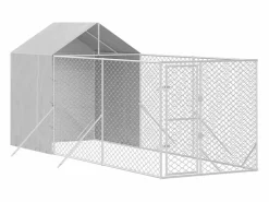 Perrera de exterior con toldo acero galvanizado plata 2x6x2,5 m^Clicnbuy Outlet
