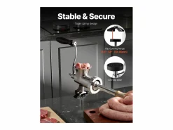 Picadora de Carne SucceBuy Manual en Acero Inoxidable 304, Picadora Manual de Manivela con Abrazadera de Mesa, Embutidora de Salchichas con 2 Placas de Molienda Plateado