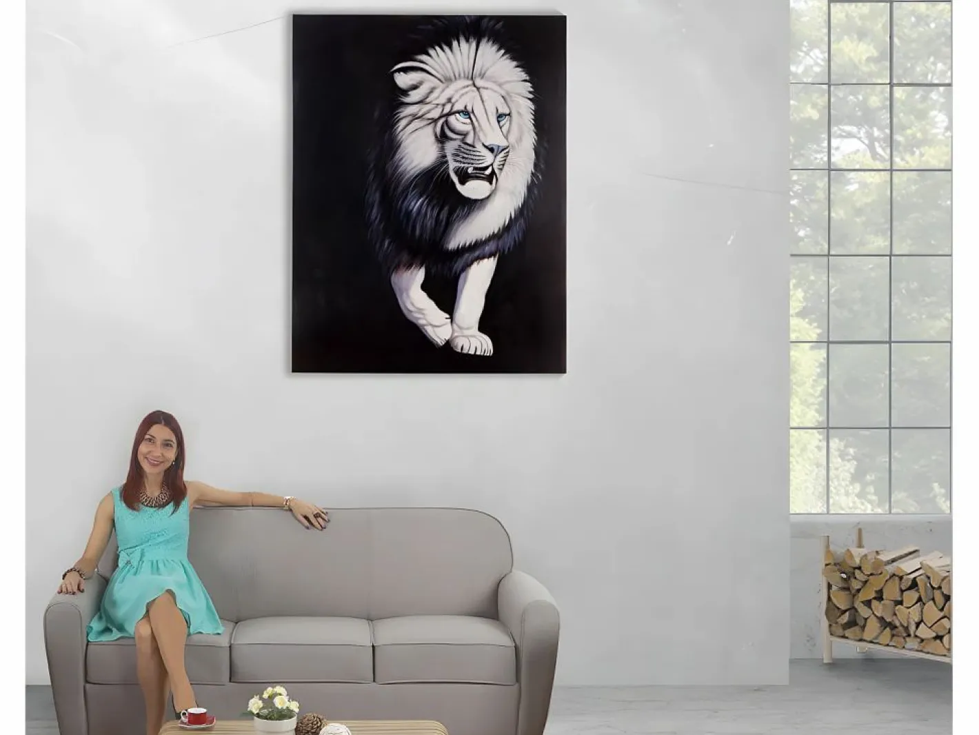 Pintura al óleo León blanco pintado a mano^MCW Sale