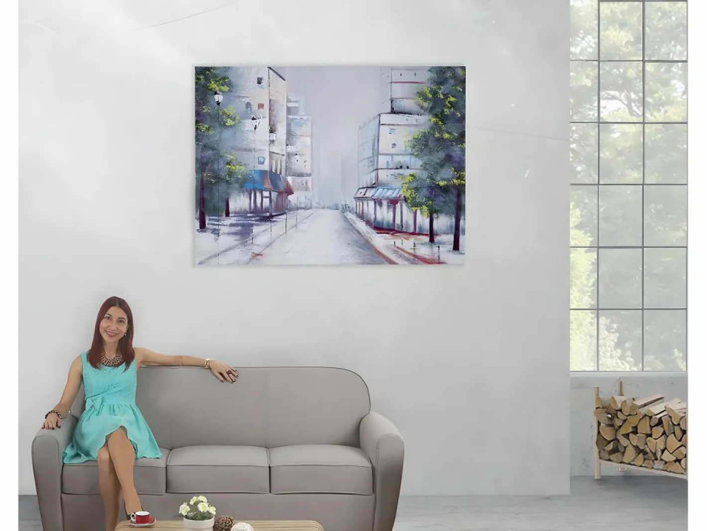 MCW Pintura al óleo pueblo pintado a mano Multicolor Discount