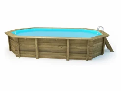 Habitat et jardin Piscina de madera " Brazilia " 5,86 x 3,86 x 1,20 m - Cubierta con burbujas 180 µ - Cubierta de invierno 280 g/m². Marru00f3n Clearance