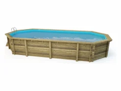 Habitat et jardin Piscina De Madera|Piscina de madera " Palma " - 7,57 x 4,07 x 1,31 m + cubierta de burbujas de 180 µ + cubierta de invierno de 280 gr/m²
