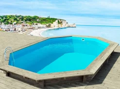 Habitat et jardin Piscina de madera "Brazilia 130", 5,86 x 3,86 x 1,31 m + Bomba de calor - 6,1 kW de potencia Marru00f3n Sale
