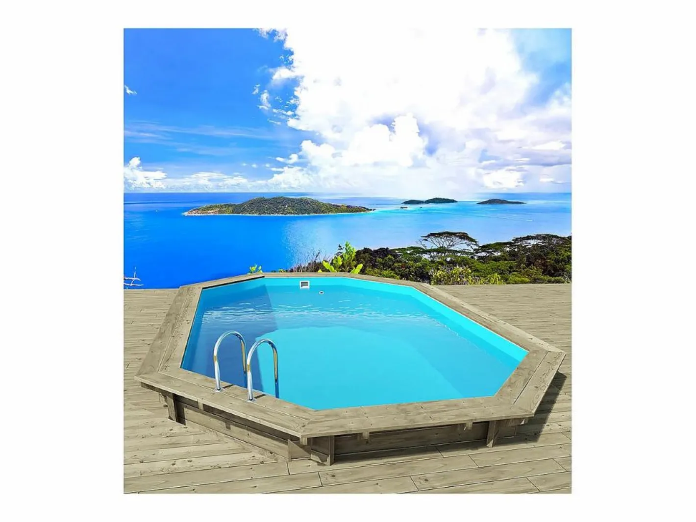 Habitat et jardin Piscina De Madera|Piscina de madera "Havana" 7.57 x 4.07 x 1.44 m - Bomba de calor 5 kW/45 m3