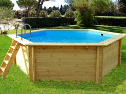 Habitat et jardin Piscina De Madera|Piscina de madera "Hawai" - 4,10 x 1,18 m + minibomba de calor de 3,5kW - Metal - Gris