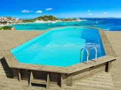 Habitat et jardin Piscina de madera "Ibiza" - 8.57 x 4.57 x 1.31 m - Bomba de calor 5 kW/45 m3 Marru00f3n Hot