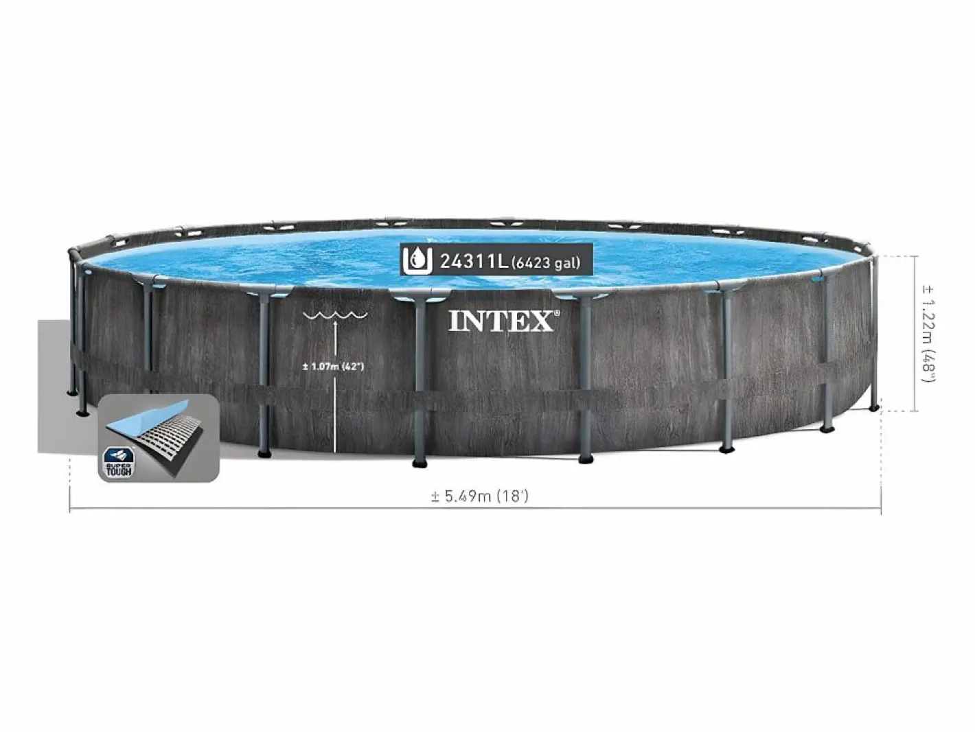Intex Piscina desmontable Prism Frame Greywood 24311L con depuradora Ø549x122 cm Gris Clearance