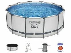 Bestway Piscina Desmontable Tubular Steel Pro Max 366x122 cm con Depuradora Cartucho 2.006 L/H Cobertor y Escalera Blanco