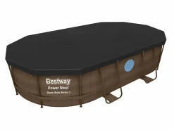 Bestway Piscina Tubular|Piscina Desmontable Tubular Power Steel Oval Diseño Ratán 427x250x100 cm con Depuradora Cartucho 2.006 L/H