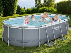 Bestway Piscina Tubular|Piscina Desmontable Tubular Power Steel Oval 427x250x100 cm con Depuradora Cartucho 2.006 L/H