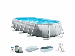 Intex Piscina Tubular|Piscina elevada ovalada 503x274x122cm con bomba, escalera y accesorios