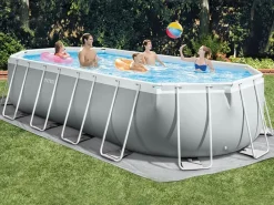 Intex Piscina elevada ovalada 610x305x122cm con escalera y bomba 26798 Gris claro New