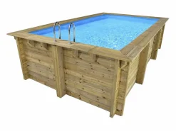 Piscina rectangular de madera "Aruba 140" - 5,00 x 3,00 x 1,38 m + minibomba de calor de 3,5 kW - Metal - Gris^Habitat et jardin Outlet