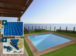 Habitat et jardin Piscina rectangular de madera "Caimans" - 4,10 x 3,00 x 1,24 m + cubierta de burbujas de 180 µ - cubierta de invierno de 280 g/m² Marru00f3n Clearance