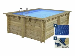 Piscina rectangular de madera "Zanzibar" - 3,50 x 2,30 x 1,24 m - cubierta de burbujas de 180 µ - cubierta de invierno de 280 g/m².^Habitat et jardin Clearance