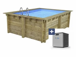 Piscina rectangular de madera "Zanzibar" - 3,50 x 2,30 x 1,24 m + bomba de calor 3,5 kw/h - Hayward - "Micro" - Negro^Habitat et jardin Outlet
