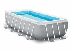 Intex Piscina Tubular|Piscina rectangular 400x200x100 cm sobre suelo con bomba y escalera