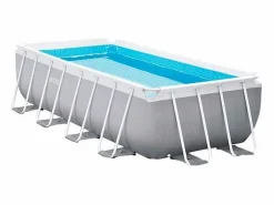 Intex Piscina Tubular|Piscina rectangular 400x200x100 cm sobre suelo con bomba y escalera