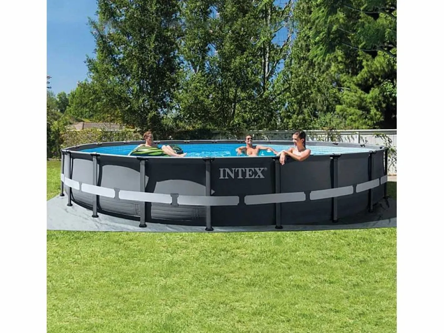 Intex Piscina Tubular|Piscina redonda desmontable Ultra XTR Frame 30079L con depuradora gris oscuro Ø610x122 cm