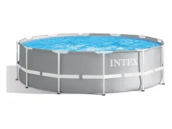 Intex Piscina redonda 366x99 cm con depuradora y escalera Gris Hot