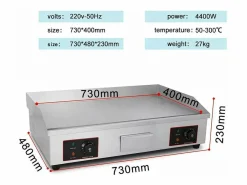 DripeX Barbacoa|Placa de parrilla eléctrica de 4400W, con bandeja de recolección de aceite, 2 zonas, 300 ° C, 73x48x23cm