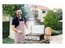 Plancha de asar a gas con 3 quemadores y tapa metálica "Fasto" - 7,5 kw - Gris^Habitat et jardin Sale