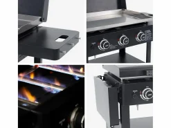 Sweeek Plancha de gas 3 quemadores acero inoxidable con carrito, 12kw Negro