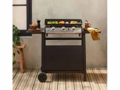 Sweeek Plancha de gas de 3 quemadores 7,5kw + carro Negro New