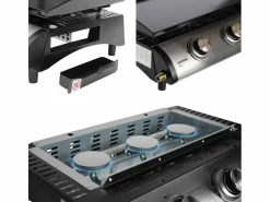 Sweeek Plancha de gas de 3 quemadores 7,5kw + carro Negro New