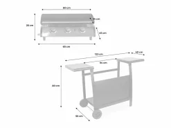 Sweeek Plancha de gas de 3 quemadores 7,5kw + carro Negro New