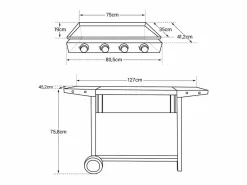 Plancha de gas MÉRIDA 4 quemadores 8kW + carrito^Happy Garden Best