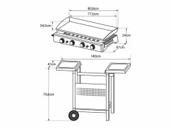 Happy Garden Plancha de gas VALENCIA 4 quemadores 10kW + carrito Negro Outlet