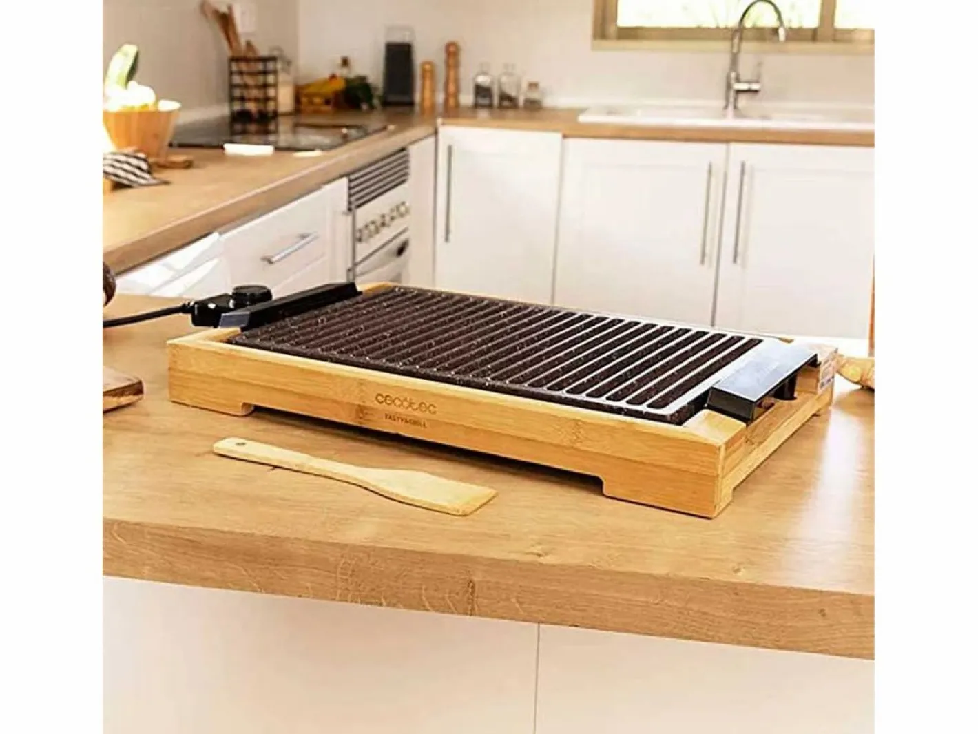 Plancha Cocina|Plancha eléctrica Cecotec Tasty&Grill 2000 Bamboo LineStone 2000W madera/