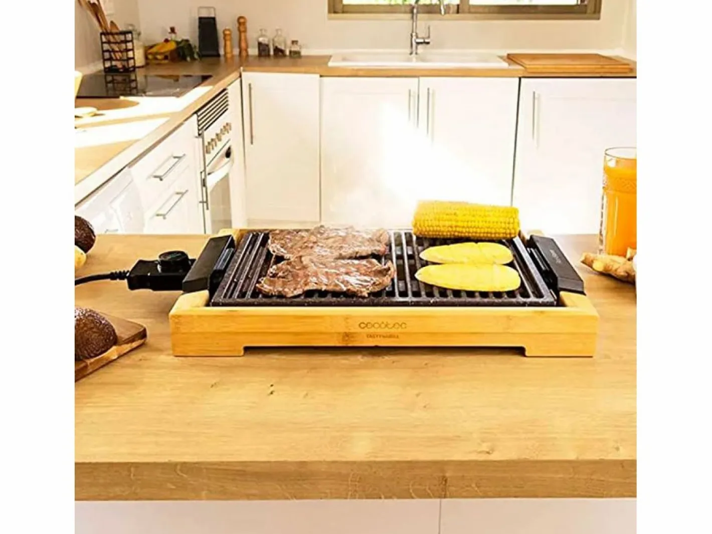 Plancha Cocina|Plancha eléctrica Cecotec Tasty&Grill 2000 Bamboo LineStone 2000W madera/