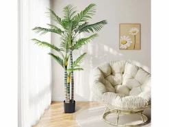 Planta artificial al aire libre con maceta, palmera 180 cm, 3 troncal y 18 hojas, decoración sala de estar dormitorio patio de la oficina del patio de la oficina^DripeX Clearance