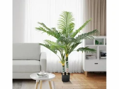 DripeX Planta artificial - palma en maceta H 120 cm - palma muy realista - 2 troncal y 15 sábanas - con maceta Verde Sale