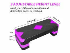 Plataforma de ejercicios aeróbicos ajustable, de polietileno, color morado, con reposapiés antideslizantes (68,5 x 28 x 10 cm) Violeta Best