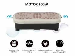 Plataforma vibratoria con 99 niveles, altavoz USB, pantalla LED y bandas de resistencia, ABS, (54 x 33 x 14 cm)^ Clearance