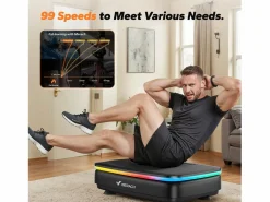 MERACH Plataforma vibratoria , 99 niveles, Bluetooth, luces LED y pantalla, altavoz integrado, control remoto, modo dual, máx. 150 kg, color Negro Discount