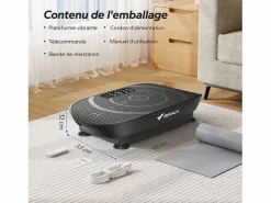 MERACH Plataforma Vibratoria Silenciosa , 11 Niveles, LED, Bluetooth, Altavoz Integrado, Control Remoto, Modo Manual/Automático, Máx 181kg, Negro