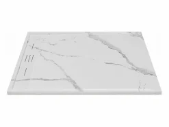 Shower & Design Plato de ducha a ras de suelo recortable en resina SMC - Blanco marmolado - 120 x 90 cm - LYROSA Gris claro / Blanco Best