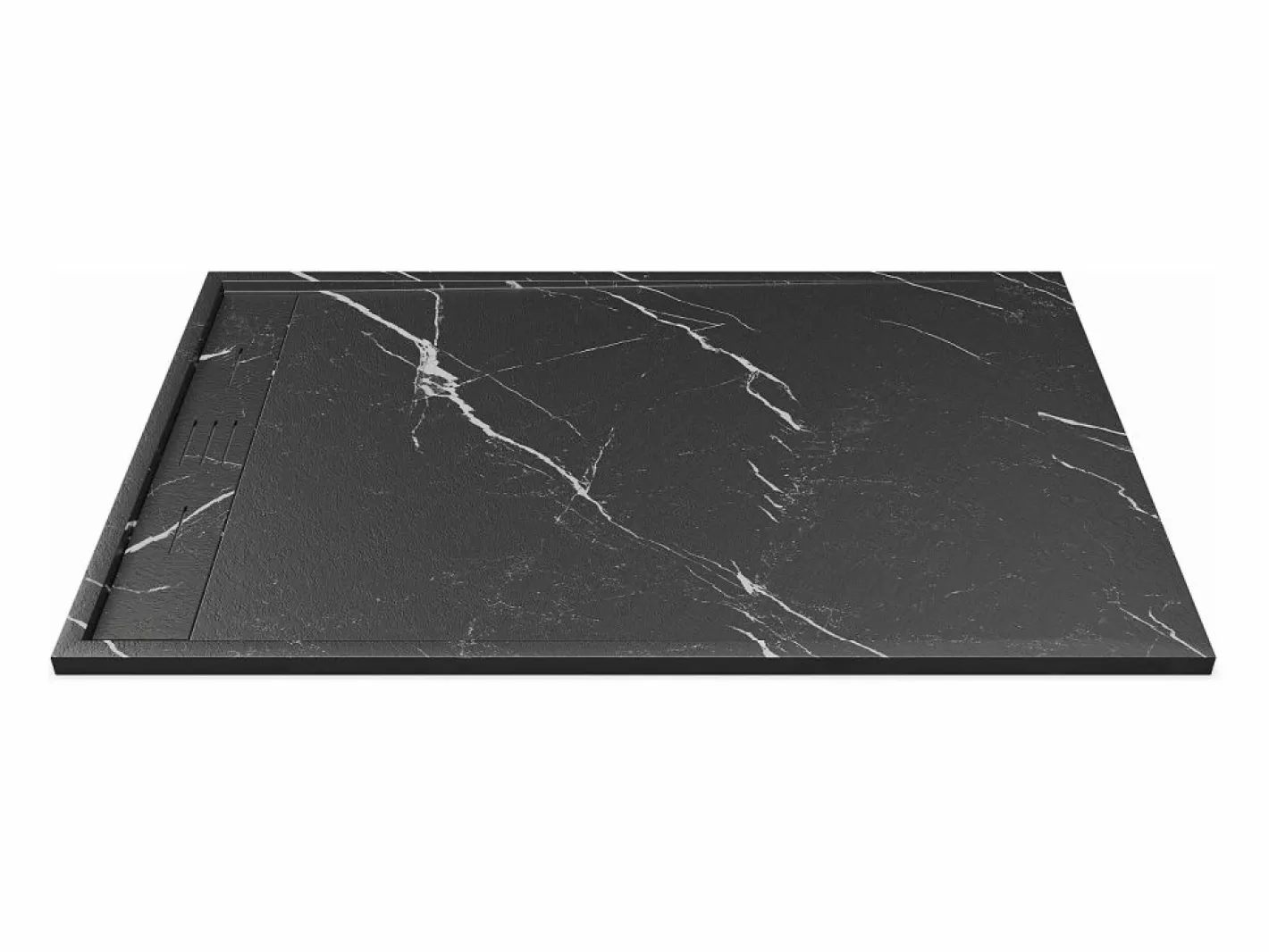 Shower & Design Plato De Ducha|Plato de ducha a ras de suelo recortable en resina SMC - Negro marmolado - 140 x 90 cm - LYROSA