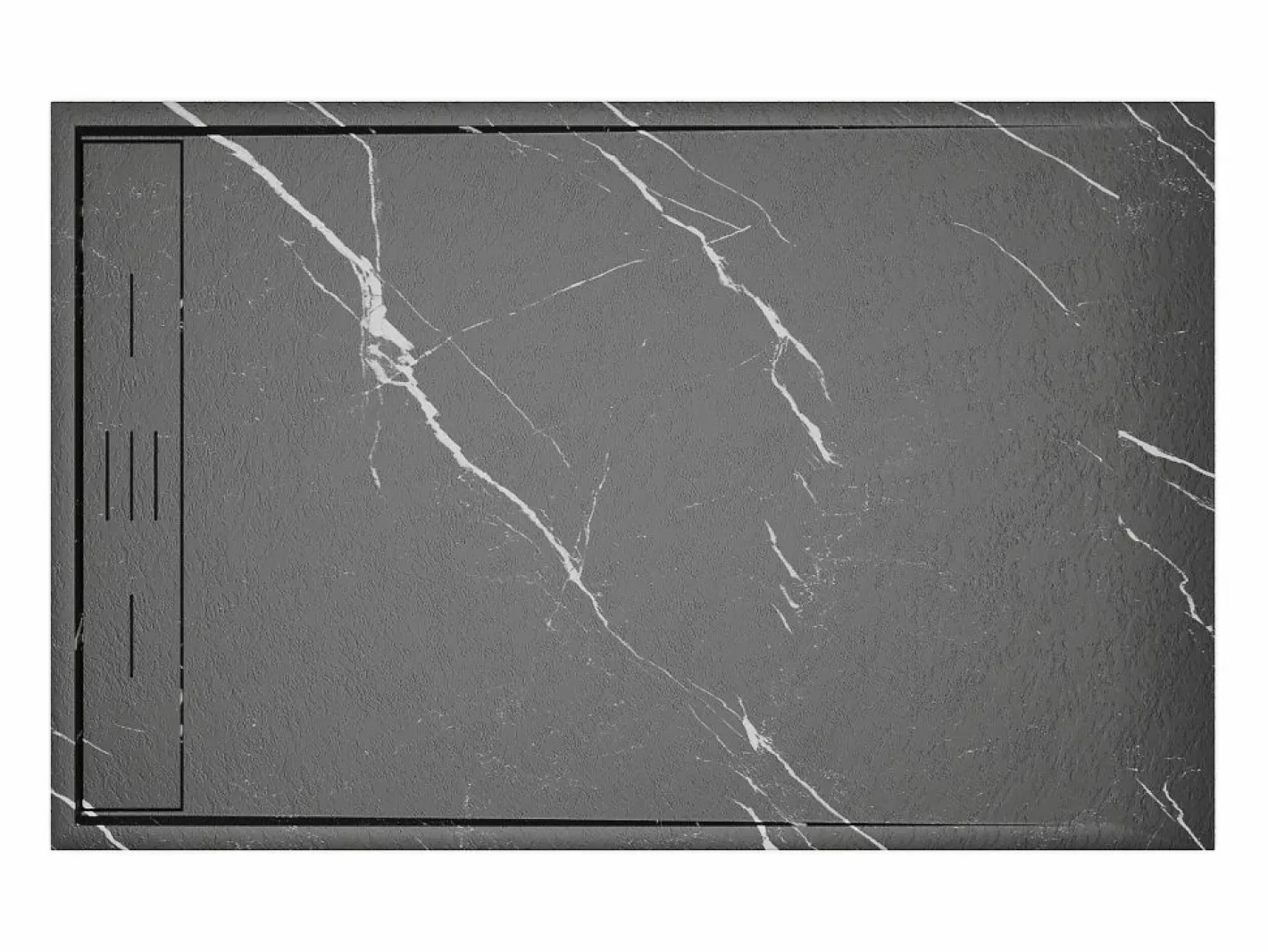 Shower & Design Plato De Ducha|Plato de ducha a ras de suelo recortable en resina SMC - Negro marmolado - 140 x 90 cm - LYROSA