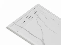 Shower & Design Plato De Ducha|Plato de ducha blanco veteado extraplano de resina SMC, cortable, con sifón, 120x90 cm, LYROSA