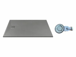 Shower & Design Plato de ducha de resina para colocar en superficie o encastrar, con sifón, color , Ancho 140 x Prof. 90 cm, MIRNOSA Gris Clearance