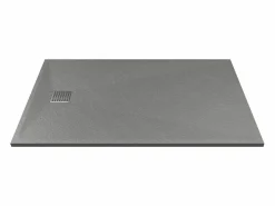 Shower & Design Plato de ducha de resina para colocar en superficie o encastrar, con sifón, color , Ancho 140 x Prof. 90 cm, MIRNOSA Gris Clearance