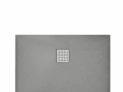 Shower & Design Plato de ducha de resina para colocar en superficie o encastrar, con sifón, color , Ancho 140 x Prof. 90 cm, MIRNOSA Gris Clearance