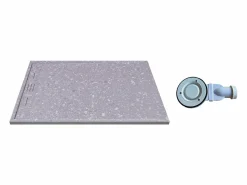 Plato de ducha Efecto Terrazzo extraplano en resina cortable, con desagüe, 140x90 cm, LYROSA^Shower & Design Outlet