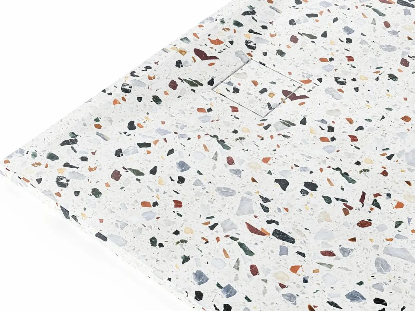 Shower & Design Plato De Ducha|Plato de ducha extraplano recortable de resina SMC - terrazo blanco - 140 x 90 cm - MIRNOSA